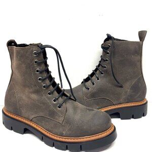 MIZ MOOZ NUBUCK LEATHER BOOT SIDE ZIP LACE UP BROWN 37EU / 7US Z-207